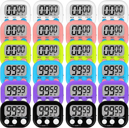 Lasubst Digital Classroom Timers for Teachers Kids School Supplies Bulk with Magnetic Back 24 Pack, Black White Pink Purple Blue Green