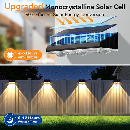 Solar Fence Lights Outdoor 10 Pack, Upgraded Brightness 3X LED Lens Fence Lights Solar Powered, 9 Fixed Colors & RGB Lights, IP65 Waterproof Solar Lights for Outside Backyard/Railing/Step/Patio