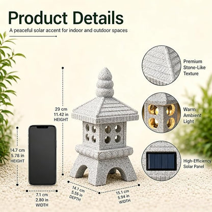 Nacome Solar Pagoda Garden Statues: 11.5 inches Outdoor Weatherproof Resin Zen Decor for Landscape Balcony Patio Porch Yard Ornament(Gray)