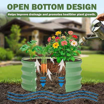 3 PCS Round Raised Garden Bed 2x2x1 ft, Metal Outdoor Planter Box Kit with Safety Rubber Edge, Easy Assemble Bottomless Small Planting Container for Vegetable, Flower, Fruit, Green