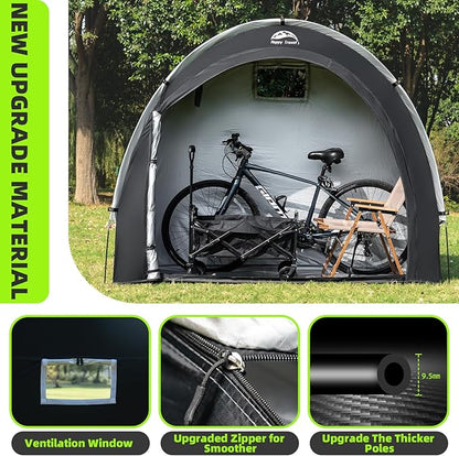 Happy Travel Bike Storage Tent Shed, Outdoor Waterproof Bicycle Covers Shelter with Window for 2/3/4/6/8 Bikes,Oversized Outside Portable Sheds for Lawn Mower,Garden Tools