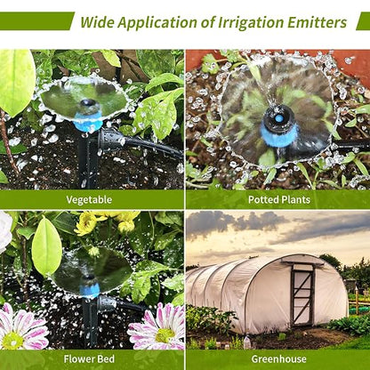 50pcs Drip Irrigation Emitters for 1/4" Drip Tubing Adjustable 360 Degree Fan Shape Water Flow Vortex Drippers for Drip Irrigation with Lock Barbed Irrigation Drip Nozzles for Flower Plants Garden