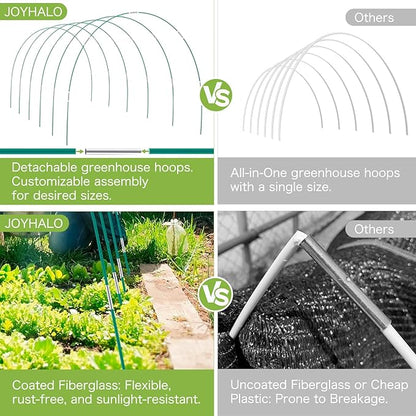 72 Pack Garden Hoops for Raised Beds, 12 Sets Fiberglass with PVC | Durable, Rust-proof, DIY greenhouse tunnel, For row cover, Bird netting, Plant frost protection, Extends growing season