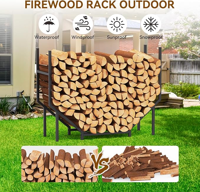 Ebeneze 3.2FT Firewood Rack Holder Outdoor Indoor, Heavy Duty Metal Log Holder Stand for Patio Porch, Stable Wood Holder Firewood Storage Fireplace Organizer