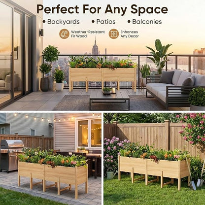 Raised Garden Bed, 86x21.6x31.5 Inch Large Planter Box with 15.8 Inch Depth, Wooden Flower & Vegetable Pot with Legs & Drainage Holes for Deep Roots, Easy Assembly for Patio, Balcony, Backyard