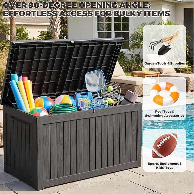 Outdoor Storage Box, 270 Gallon Waterproof Deck Box [Upgraded 3.1], Giant Resin Storage for Large Cushions, Heavy Duty Outside Lockable Bench Seat, Large Backyard Party, Black