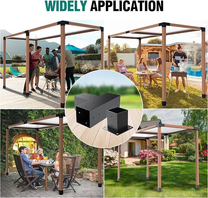 2 Pack Pergola Bracket Kit T-Shape Elevated Wood Stand Kit T Brackets with Post Base for 4x4'' (Actual 3.5x3.5'') Wooden Beams Lumber Gazebos Patio Pergola Sheds 4 Pc