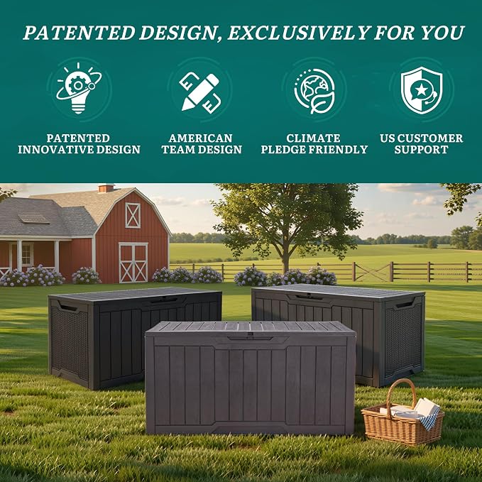YITAHOME 100 Gallon Large Outdoor Deck Box | Waterproof Resin Storage Box, Lockable Indoor Outdoor Storage Container for Patio Furniture Cushions, Pool Accessories