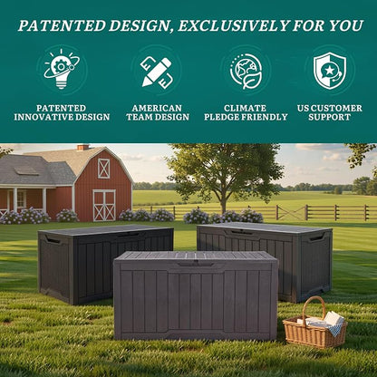 YITAHOME 100 Gallon Large Outdoor Deck Box | Waterproof Resin Storage Box, Lockable Indoor Outdoor Storage Container for Patio Furniture Cushions, Pool Accessories