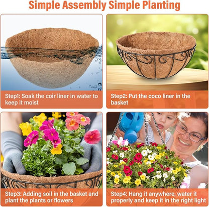 Legigo 3 Pack 10 Inch Metal Hanging Baskets for Plants Outdoor- Round Wire Hanging Planters Basket with Coconut Coir Liner, Hanging Flower Pot for Outdoor Plants Flowers Garden Decorations