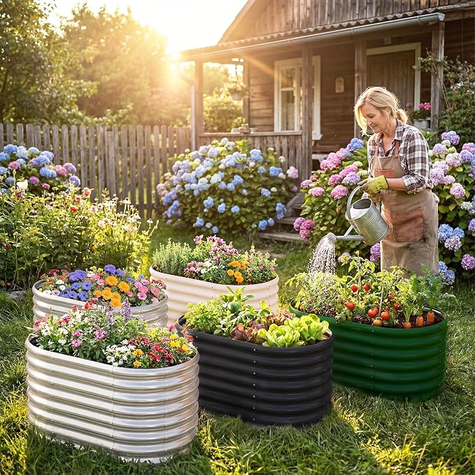 AHEONLAR 3Pack 3x2x2ft Galvanized Raised Garden Beds Outdoor, Oval Raised Beds for Gardening Metal Planter Boxes for Planting Vegetables, Fruit, Herb, Green