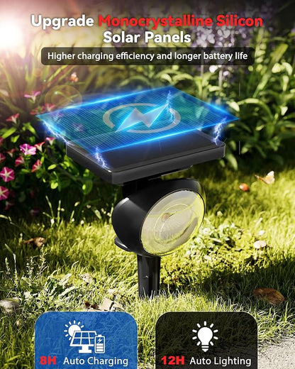 Focusing Solar Spot Lights Outdoor Waterproof, RGB+3CCT Tree Uplights 8Pack | Multicolor Focused Lens Spotlight, Dusk-to-dawn Light, Stake or Wall Mounting for Yard Landscape Garden Path Halloween Decor