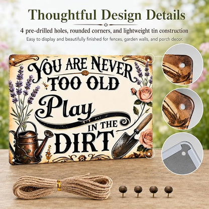 Vintage Garden Metal Sign, Funny Tin Wall Decor 8x12 In | vintage garden sign with rope, 4 pins and corner holes for patio, porch, fence, greenhouse and wall decor