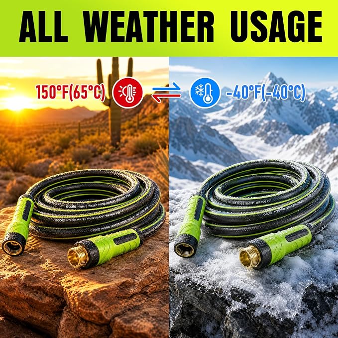 Garden Hose 75ft x 5/8", Heavy Duty Water Hose, Flexible and Durable, Kink Resistant Lightweight Hybrid Hose, Leakproof Yard Hose with Male to Female Fittings