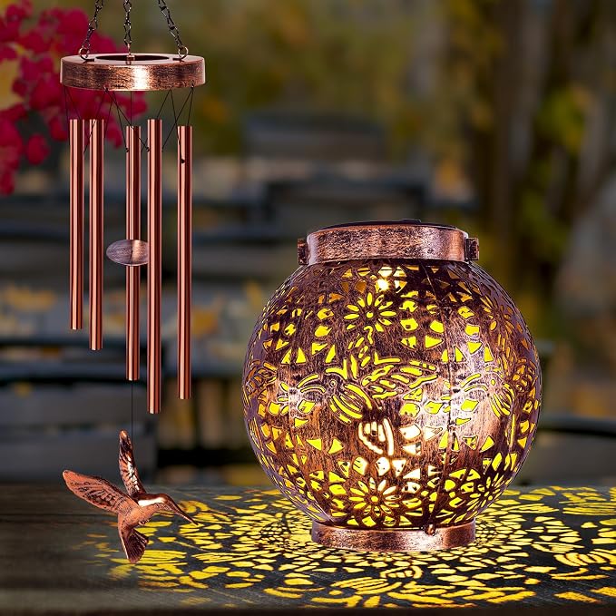 YHmall Wind Chimes for Outside, Windchimes Outdoors Hummingbird Gifts for Mom Women Grandma, Hanging Solar Lantern Solar Wind Chimes for Outside Patio Yard Garden Decor