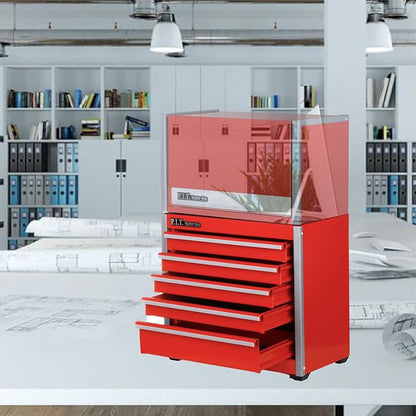 P.I.T. Mini Steel Tool Box,3 Drawer and 5 Drawer Stackable Toolbox with Magnetic Tab Locking,Red