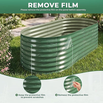 Galvanized Raised Garden Bed, 4x2x2ft Oval Metal Planter Box,Planter Raised beds,119 Gallons Rust-Resistant Deep Root Planter for Outdoor Vegetables, Flowers - Forest Green