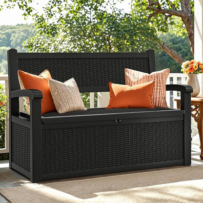 YITAHOME 70 Gallon Deck Bench with Storage | Outdoor Storage Box Bench with Armrests for Patio Garden Pool Porch , Waterproof&Lockable, Black