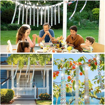 DECYOOL 3 Rolls 787 FT Bird Scare Tape Reflective Ribbon Hanging | Bird Repellent Tape, House Garden Patio Lawn Orchard, Reflective Bird Scare Tape, 787 FT Total Length Avoid Animal Damage