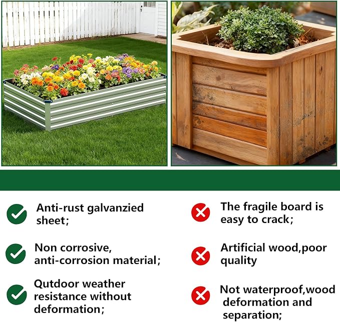 Vengarus 2PCS 12x4x1ft Galvanized Raised Garden Beds Kit,Planter Box Silver | Galvanized Steel, Rectangular Metal Planter Raised Beds, Vegetables, Herbs, Flowers, Easy Assembly, Rustproof Safe Backyard