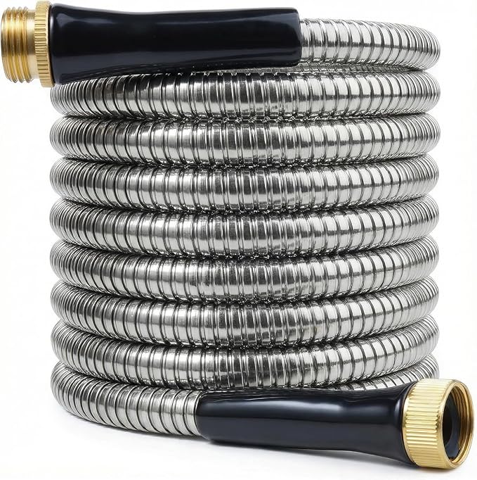 SheeChung Garden Hose 15ft x 5/8",Metal Garden Hose Extension Adapter for Hose Reel Faucet,Lightweight & Leakproof Leader Hose for Outdoor Yard,Heavy Duty 304 Stainless Steel Water Pipe,Male to Female