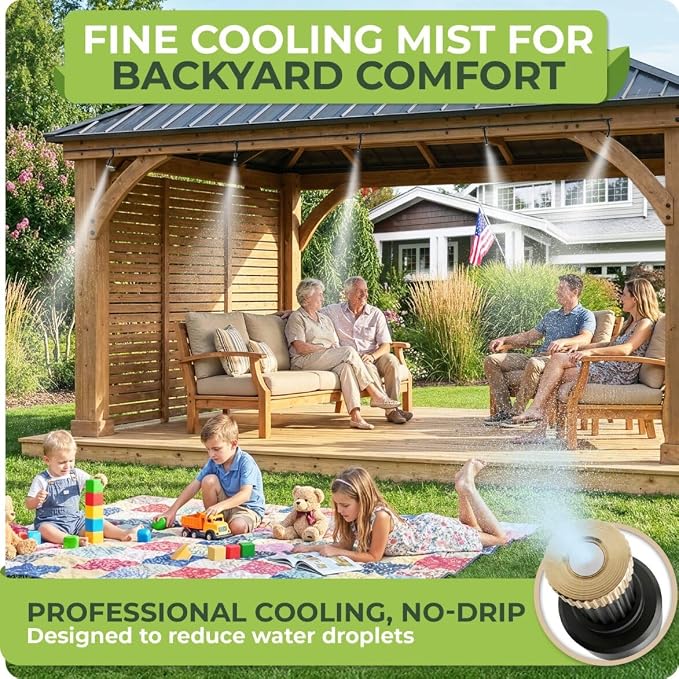 Misting System for Patio, 33 FT Outdoor Misters for Outside Patio Cooling, Fine Mist Mister Kit with Flexible Rod Nozzles, Garden Faucet Setup for Pergola, Garden, Greenhouse, Backyard, Black