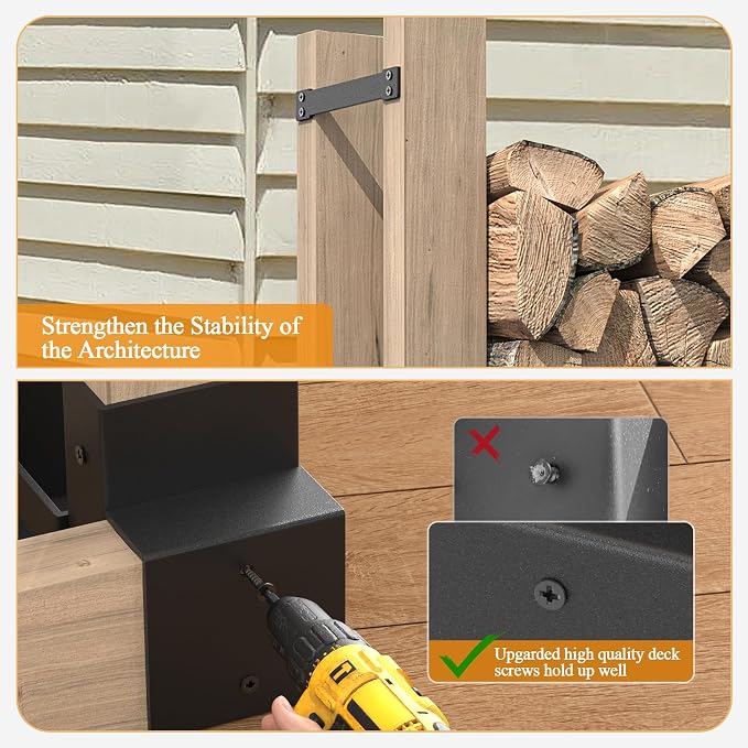 Mr IRONSTONE Firewood Rack Outdoor Indoor, Adjustable to ANY Length Firewood Log Rack Brackets Kit, Heavy Duty Fire Wood Storage Racks, Fireplace Wood Holder for Patio Deck
