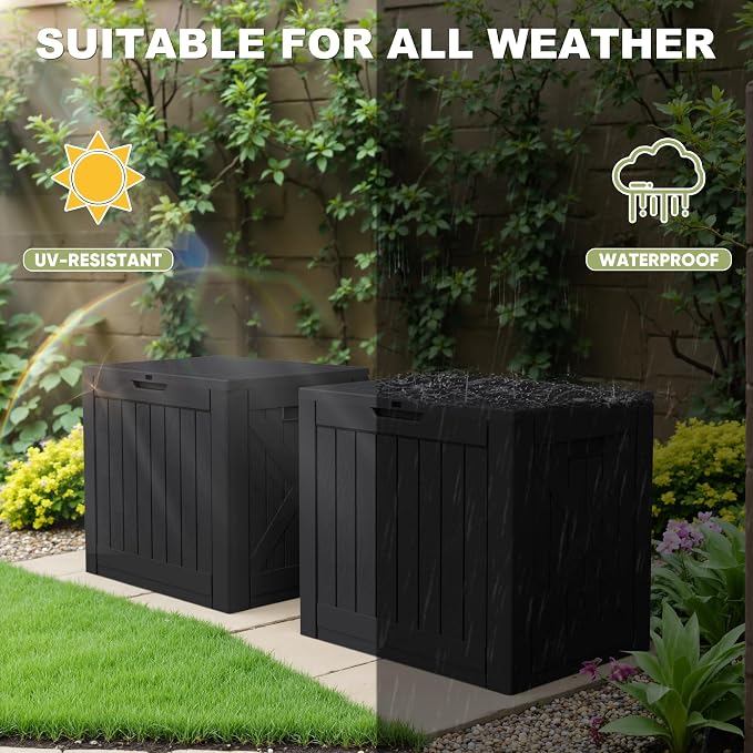 Greesum 40 Gallon Resin Deck Box, Outdoor Storage for Patio Furniture, Garden Tools, Pool Supplies, Weatherproof and UV Resistant, Lockable, Black