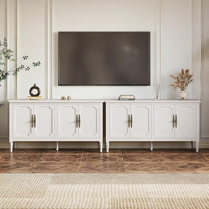 RoyalCraft 118" Buffet Cabinet with Storage, Vintage Sideboard with Adjustable Shelves, Mid Century Modern Painted Credenza Coffee Bar for Kitchen, Dining Room, Entryway, Living Room, Satin White