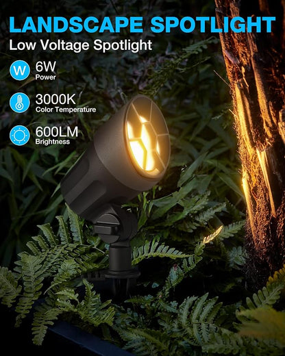 SUNVIE 6W Low Voltage Landscape Lights LED Low Voltage Spotlight Warm White Landscaping Lights Waterproof Landscape Spotlights with Connectors Spot Lights Outdoor for Garden Tree Wall Yard, 2 Pack