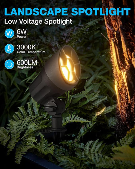 SUNVIE 6W Low Voltage Landscape Lights LED Low Voltage Spotlight Warm White Landscaping Lights Waterproof Landscape Spotlights with Connectors Spot Lights Outdoor for Garden Tree Wall Yard, 2 Pack