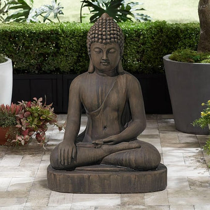 John Timberland Sitting Buddha Statue Sculpture Zen Asian Japanese Garden Decor Outdoor Front Porch Patio Yard Outside Home Balcony House Dark Sandstone Faux Stone Finish Resin 29 1/2" Tall