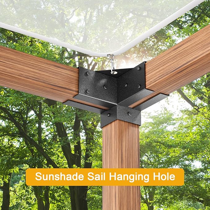 4x4 Pergola Brackets Kit, 3-Way Powder-Coated Woodworks Corner Brackets, 2 Bracket Shoulders & 2 Wood Post Base, 4PCS Woodwork Pergola Kit Elevated Wood Stand Kit