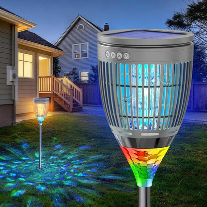 Solar Bug Zapper Outdoor, Mosquito Zapper with Flame Light & RGB Projector | Solar Powered & USB Rechargeable, IP65 Waterproof 4200V Electric Mosquito Killer for Yard Garden Camping 2000 Sq Ft