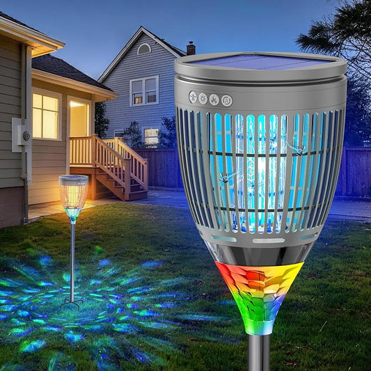 Solar Bug Zapper Outdoor, Mosquito Zapper with Flame Light & RGB Projector | Solar Powered & USB Rechargeable, IP65 Waterproof 4200V Electric Mosquito Killer for Yard Garden Camping 2000 Sq Ft