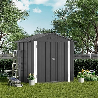 COMHOMA Outdoor Storage Shed Metal Garden Tool House Lockable | Sloping Roof and Air Vent Perfect for Backyard Patio Lawn and Poolside