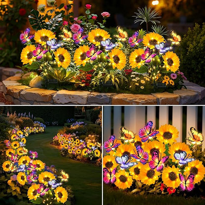 Solar Garden Lights Outdoor, 3 Pack Sunflower Solar Lights with Butterflies, Waterproof Solar Flower Lights For Yard Patio Garden Decor, Auto On/Off Solar Flowers Decorative, Gifts For Mom Women