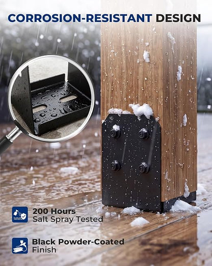 8x8 Post Base Brackets 4-Pack (7.5x7.5in Actual) - Heavy Duty Deck Post Anchor for Pergola, Gazebo, Playset - Black Powder Coated Steel with Standoff