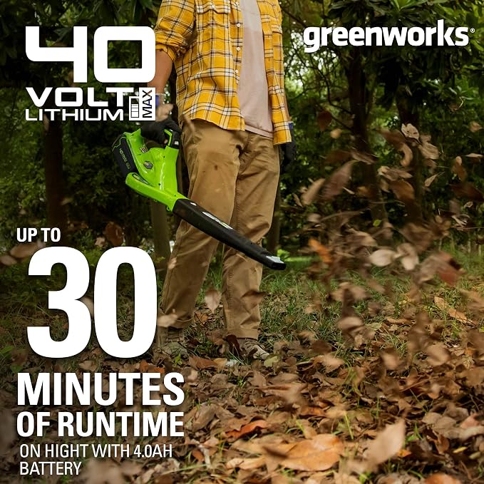 Greenworks 40V (150 MPH) Cordless Leaf Blower, 4.0Ah Battery and Charger Included 24212, 4Ah Battery & Charger, 40V String Trimmer