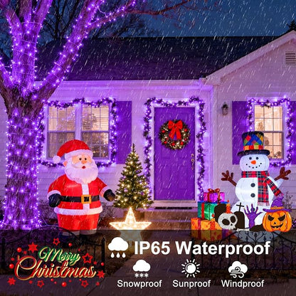 2 Pack Halloween Lights Outdoor, Total 200FT 600 LED Purple String Lights for Outside with 8 Modes Waterproof, Plug in Halloween Decorations Indoor for House Room Patio Garden Party Holiday