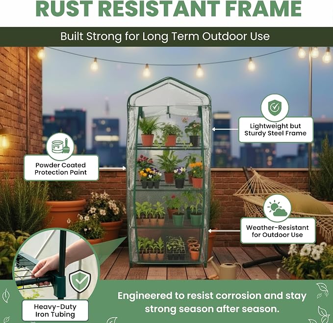 4 Tier Mini Greenhouse - Portable Greenhouse with Rust-Resistant Frame and PVC Cover for Indoor/Outdoor - 27.5x19x63-Inch Green House by Pure Garden