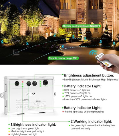 Cly 6 in 1 Solar Spotlights Landscape Outdoor Garden, Solar Powered Lights | IP66 Waterproof Landscape Lighting with Remote 18M Cable for Garden, Lawn, Patio, 2700K/4000K/6500K