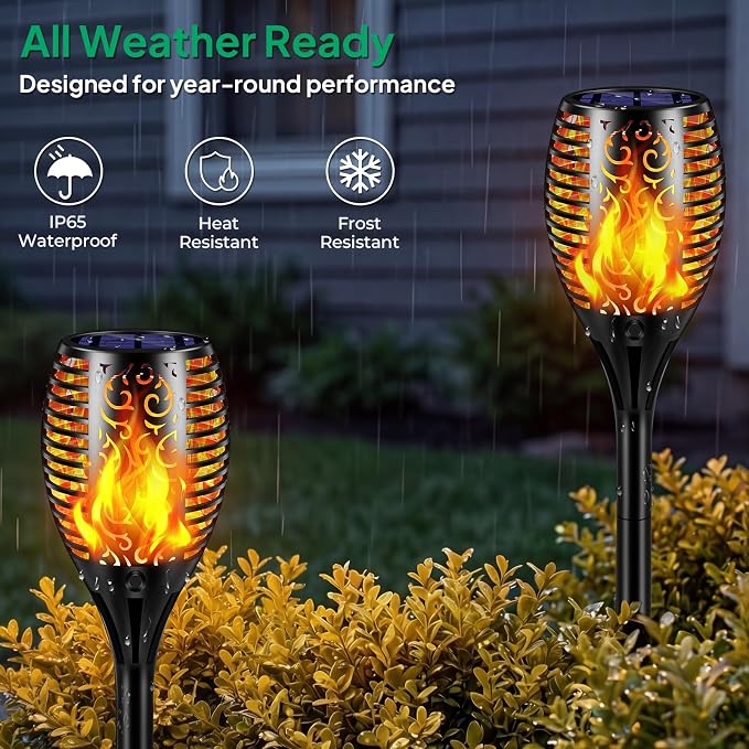 TomCare Solar Lights Outdoor Flickering Flame Solar Torch Lights Waterproof Outdoor Lighting Solar Powered Pathway Lights Christmas Decorations for Garden Patio Yard Landscape, 6 Pack