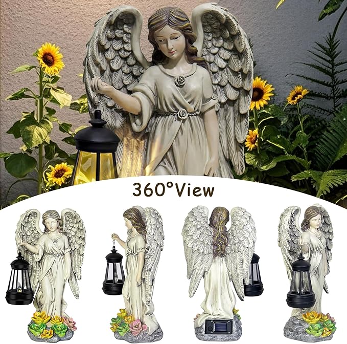 NBQQ Solar Garden Statue Angel Figurine, 11.8 inches Fairy Garden Waterproof Statue with Solar Light and Succulent LED Lights for Outside Yard Patio Balcony Lawn Ornaments, Gifts for Mom Women
