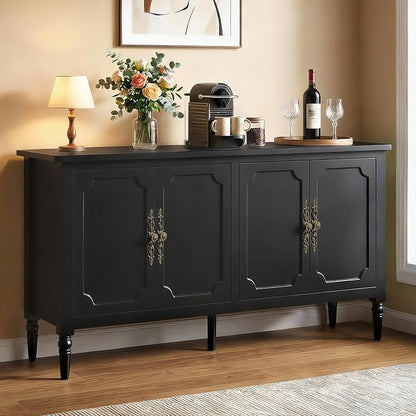 RoyalCraft Buffet Cabinet with Storage, 59" Vintage Sideboard with Adjustable Shelves, Mid Century Modern Painted Credenza Coffee Bar for Kitchen, Dining Room, Entryway, Living Room, Satin Black
