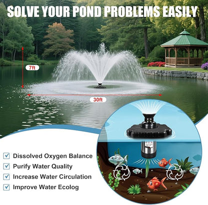 Goldlife Pond Fountain Aerator, F3 No Light, 1HP 750W 110V Stainless Steel Floating Fountain With 100 FT Power Cord, Black Octagon Aerating Fountain Pump for Small Large Ponds Lake Bay Fish farm