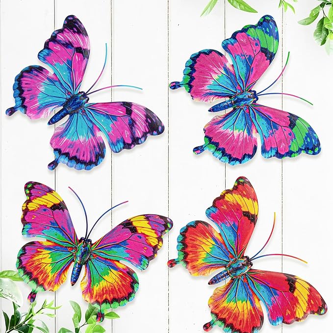 SUNREEK Metal Butterfly Wall Decor, 6 Inches Outdoor Wall Art for Fence Garden Yard Room Patio Balcony Decorations (4, Butterfly-C)