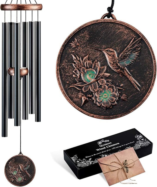 Wind Chimes for Outside, Vintage Hummingbird Deep Tone Wind Chime, Large Outdoor Hanging Decor for Patio Porch Balcony Garden, Gifts for Women Mom Grandma (32” Hummingbird)