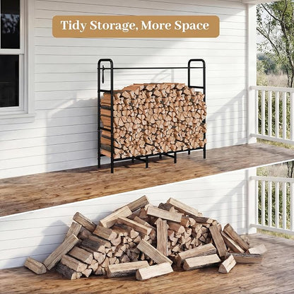 Firewood Rack 4FT Heavy Duty Metal, Outdoor Indoor Log Holder Stand for Fireplace Wood Storage, Wood Pile Stacker Organizer for Patio, Black