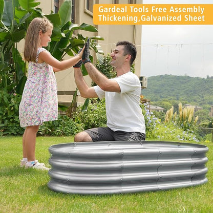 Gardeal Garden 8x4x1ft Galvanized Raised Garden Bed Kit - Metal Planter Boxes for Vegetables/Herbs/Flowers, Heavy-Duty Steel Outdoor Garden Box with Reinforced Edges(8X4X1FT)